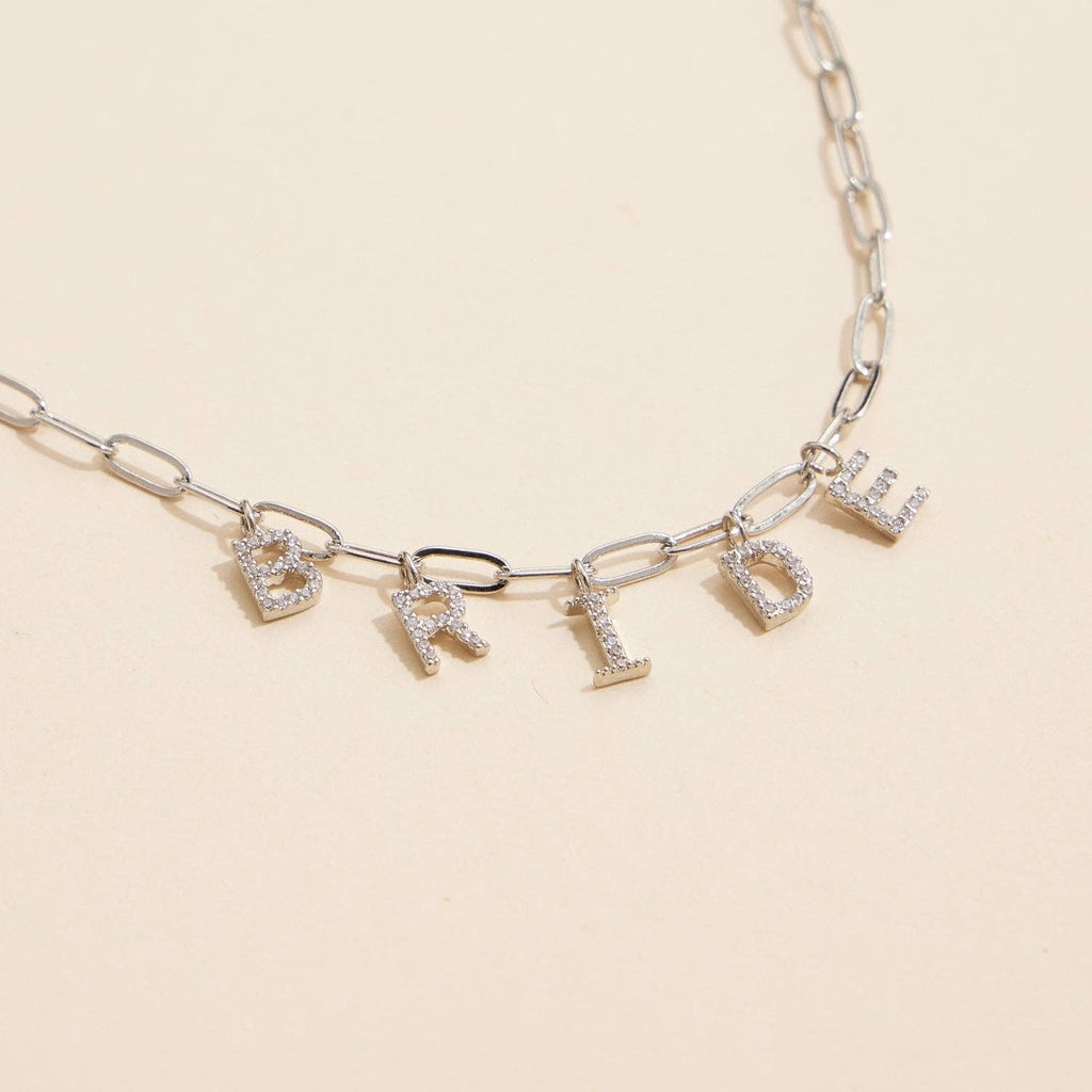 Lilla Haven - Sparkling "Bride"  Cubic Zirconia 18K Gold Charm Necklace: White Gold
