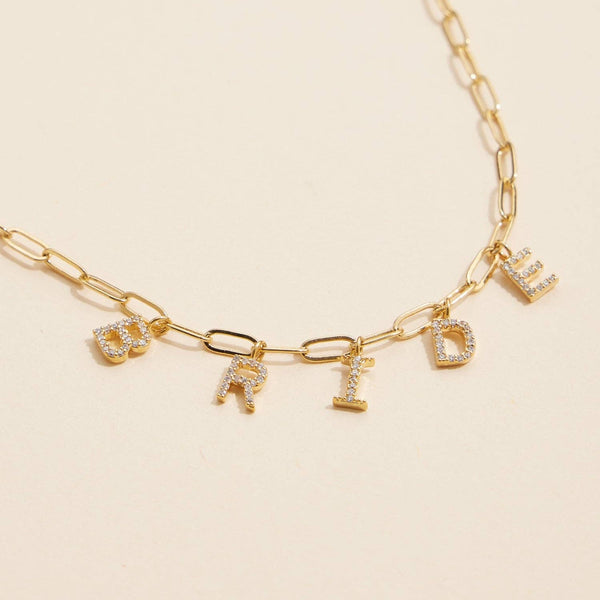Lilla Haven - Sparkling "Bride"  Cubic Zirconia 18K Gold Charm Necklace: Gold