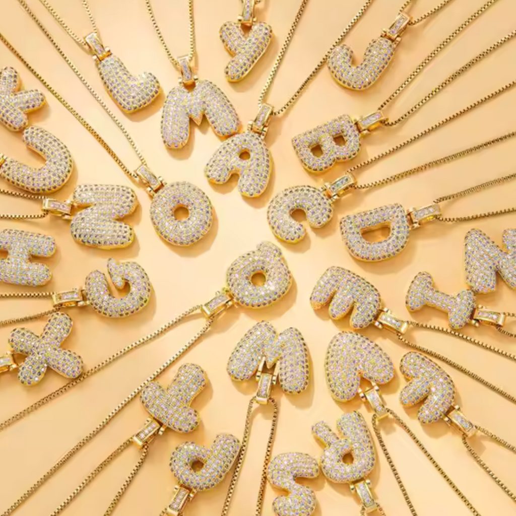 18K Gold Puff Initial Necklace