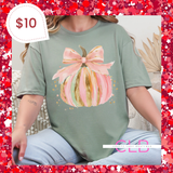 Hand-Painted Pink Pumpkin Bow T-Shirt | Exclusive Bride & Wife Tee