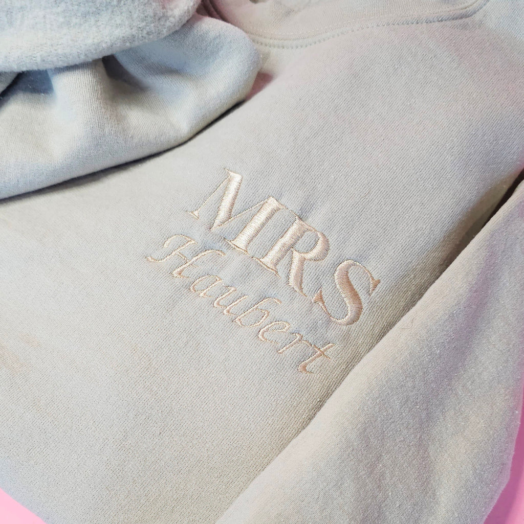 Personalized WIFEY Embroidered Sweatshirt TAN