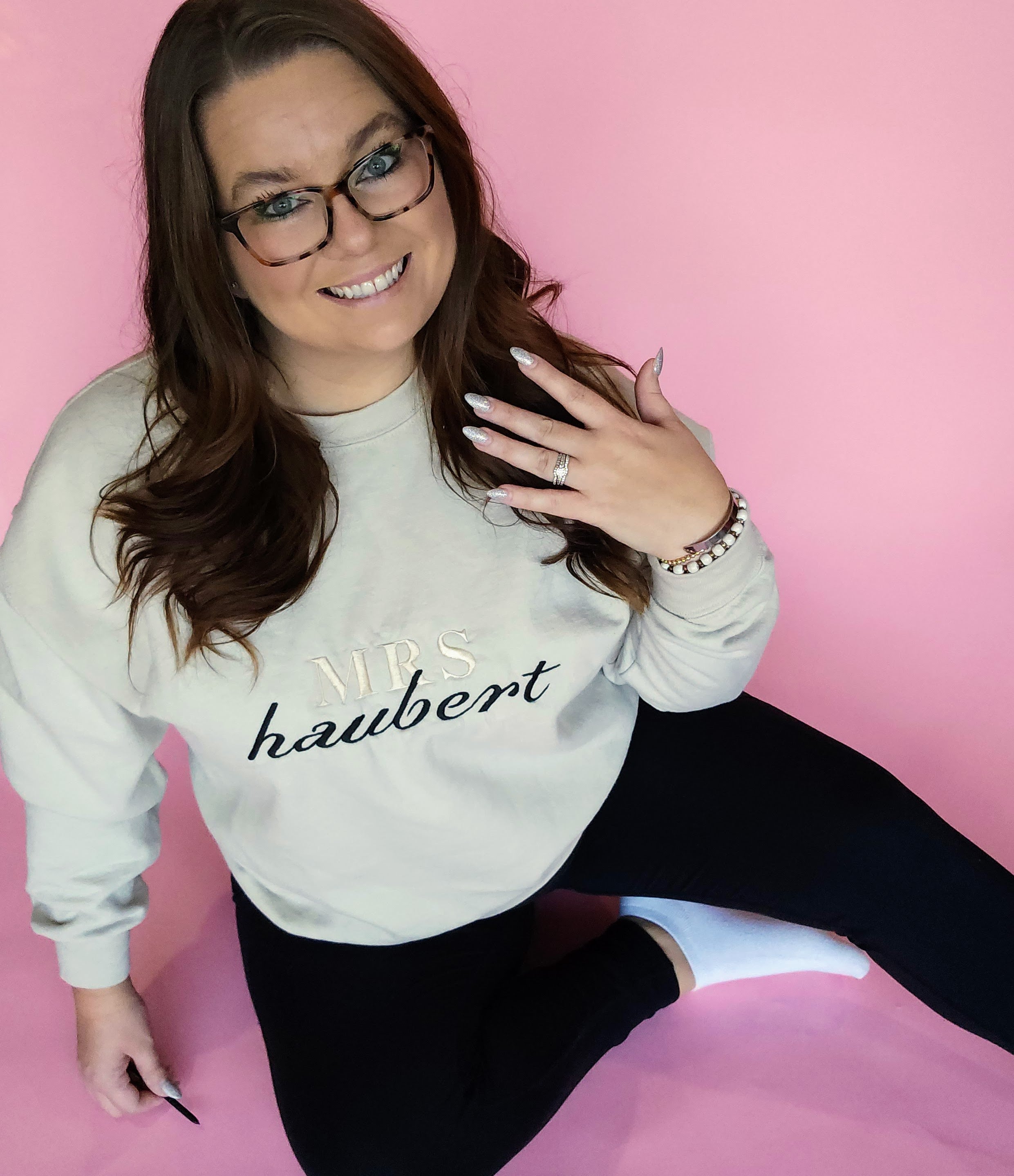 Mrs. Embroidered Sweatshirt with Personalized Name