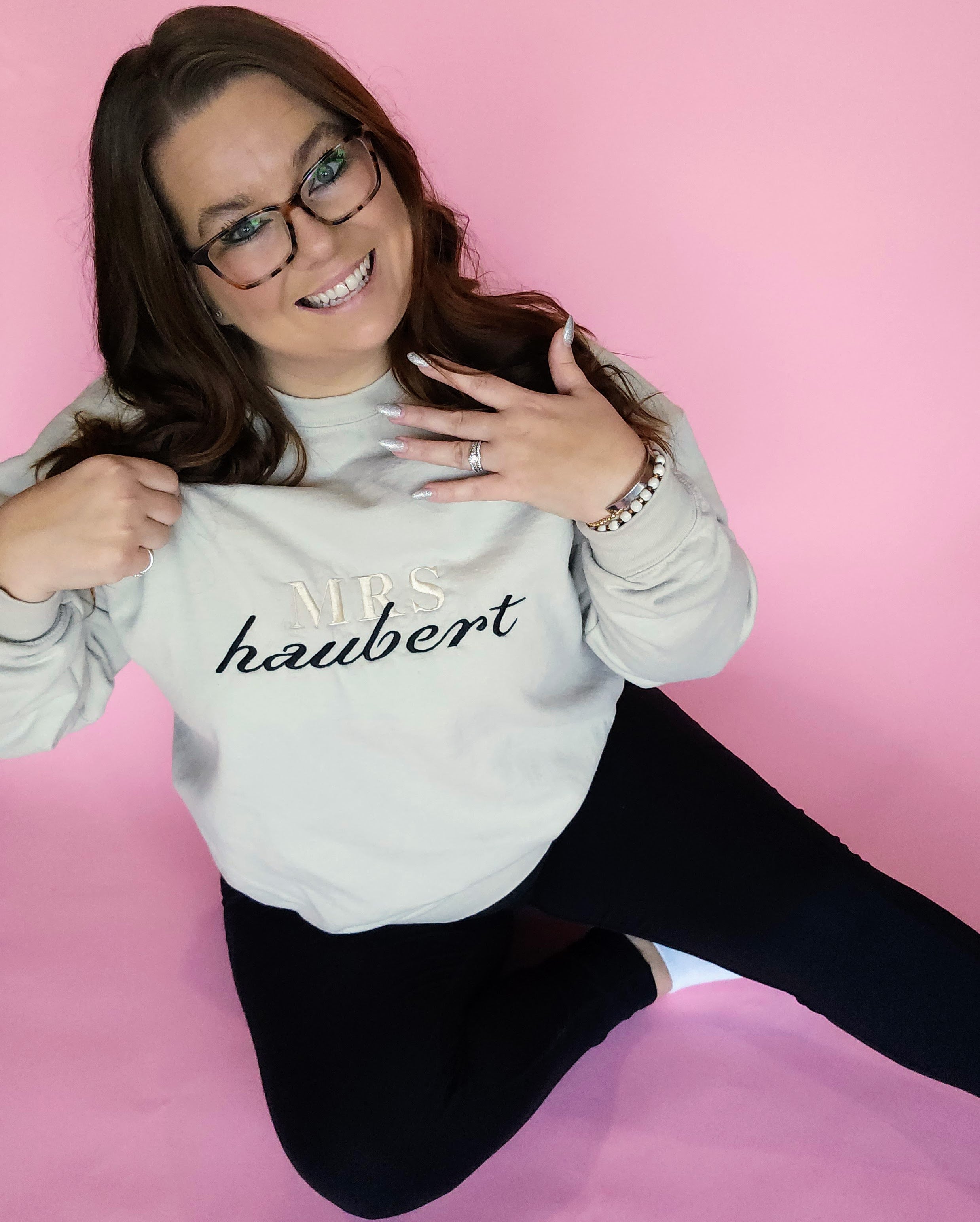 Mrs. Embroidered Sweatshirt with Personalized Name