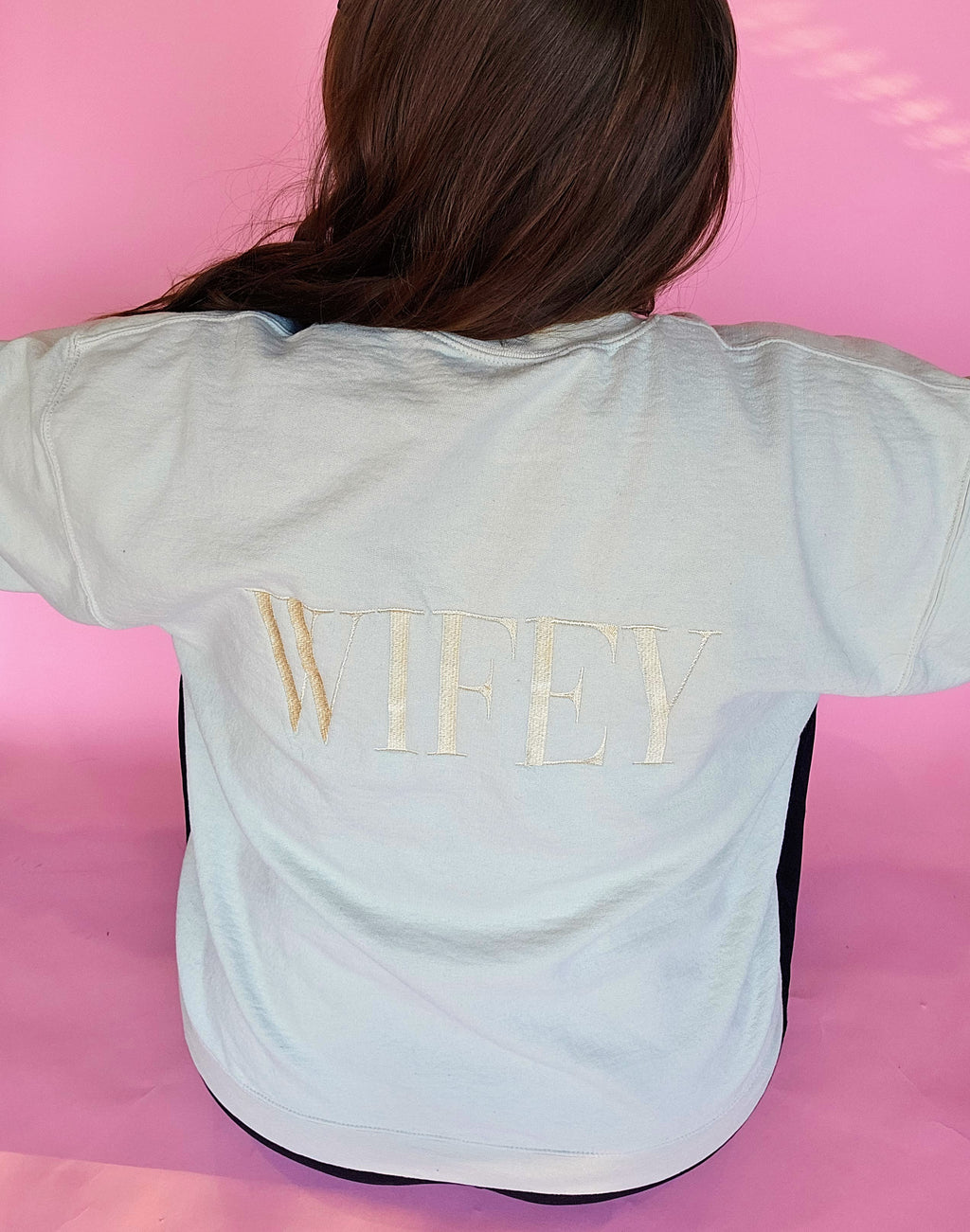 Personalized WIFEY Embroidered Sweatshirt TAN