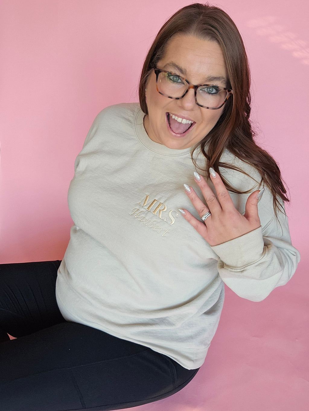 Personalized WIFEY Embroidered Sweatshirt TAN