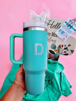 Personalized mint double wall tumbler, 40 oz. with silver metallic name