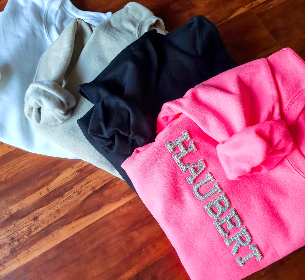 Personalized Pearl & Rhinestone Patch Crew Neck Sweatshirt