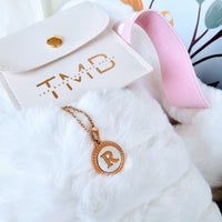 18K Gold + Mother of Pearl Disc Letter Necklace