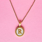 18K Gold + Mother of Pearl Disc Letter Necklace