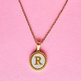 18K Gold + Mother of Pearl Disc Letter Necklace