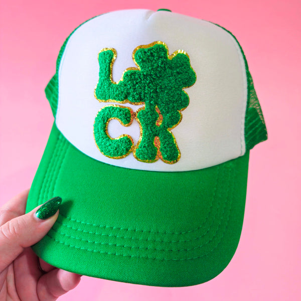 Luck Trucker Hat – Green & Gold Chenille Patch