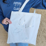 Bride tote with silver letters