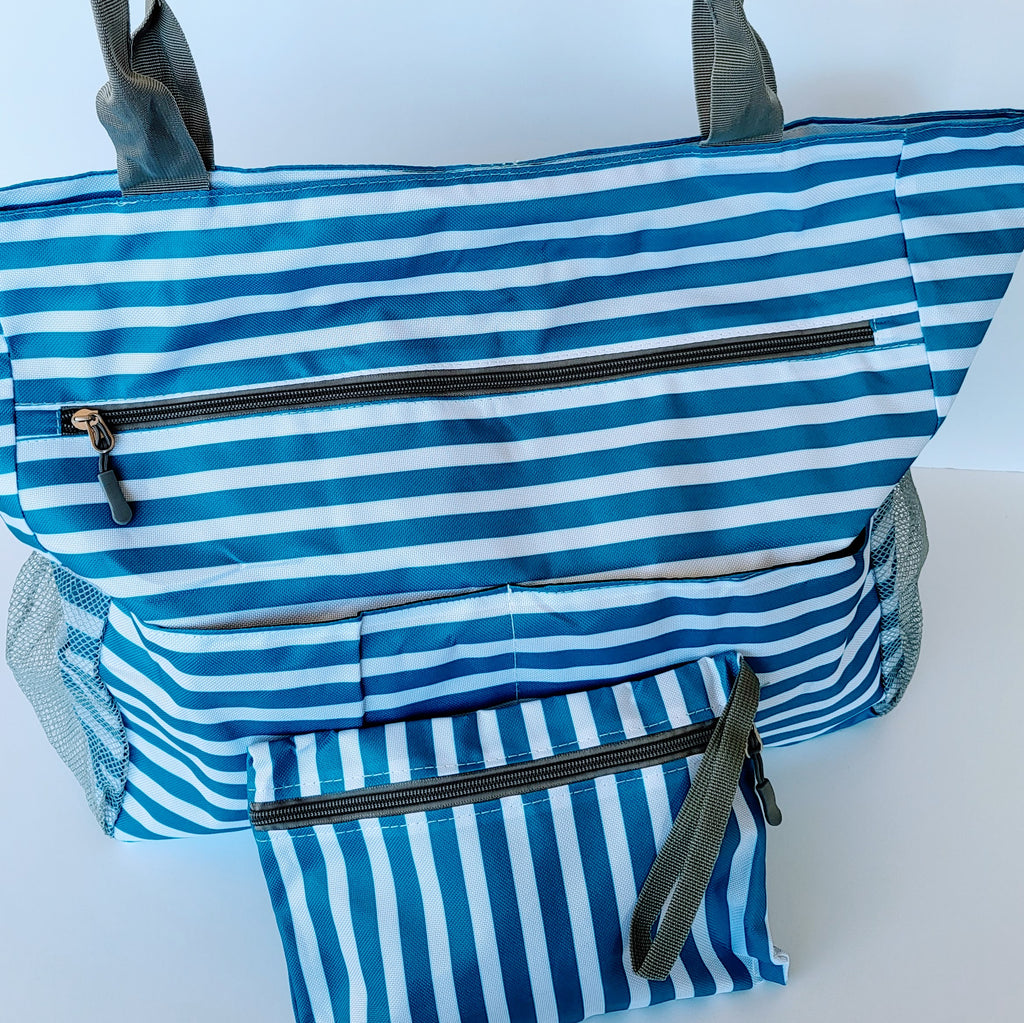 Blue Striped Monogrammed Bag + Wristlet Set