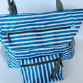 Blue Striped Monogrammed Bag + Wristlet Set