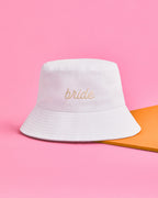 Beige Bride Bucket Hat - embroidered cotton hat