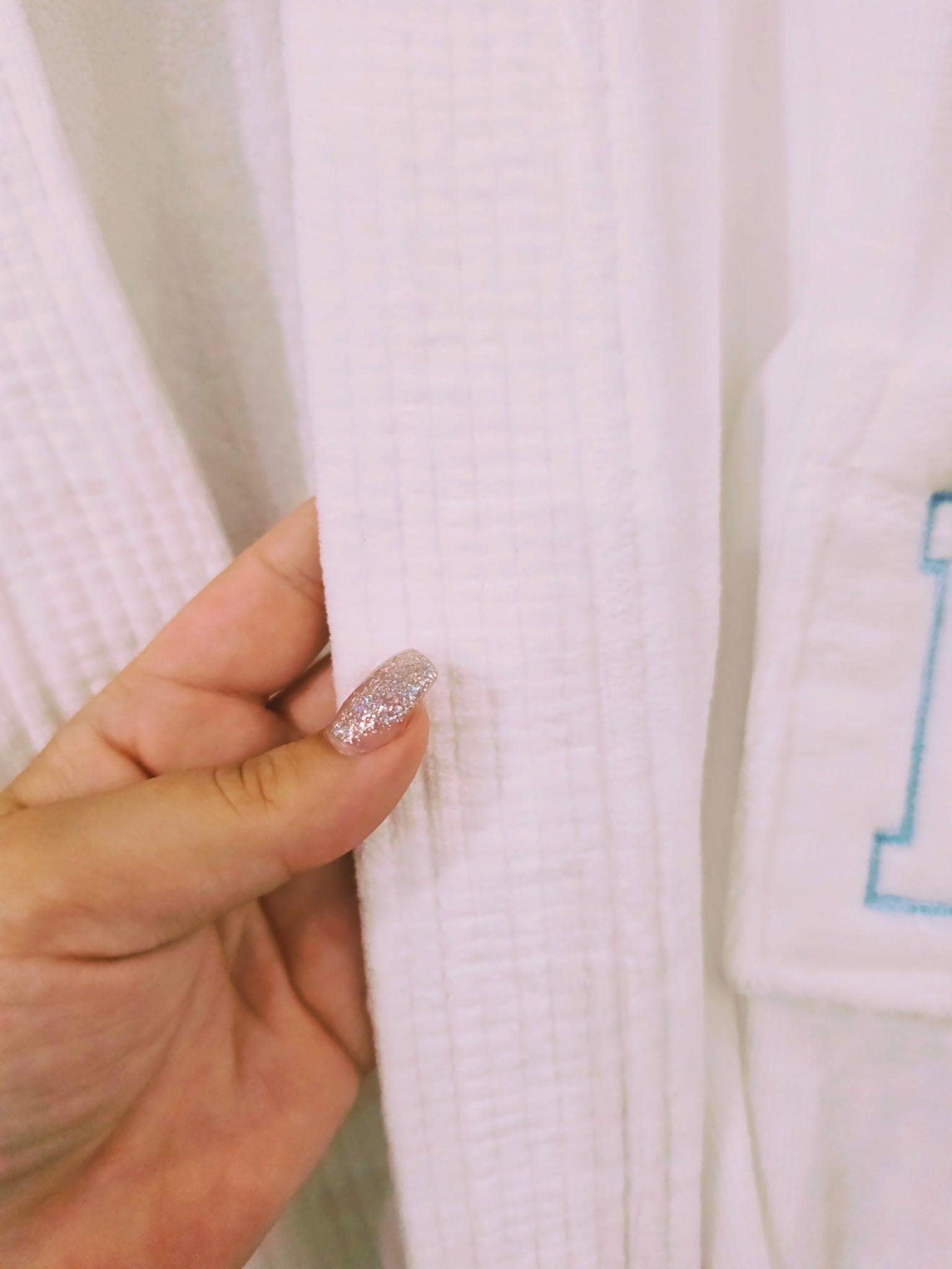 Embroidered Collegiate Letter White Velour Robe
