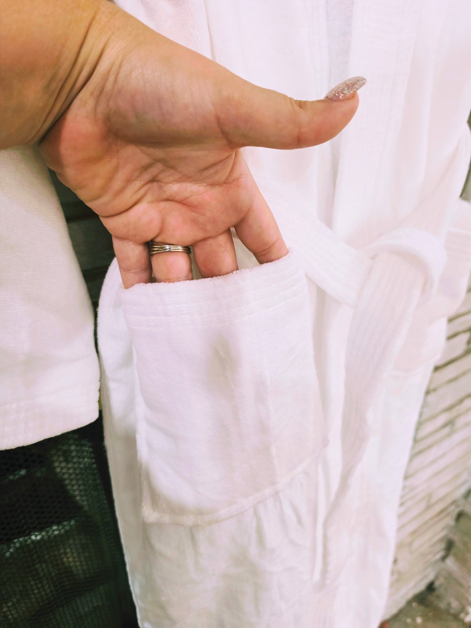 Embroidered Collegiate Letter White Velour Robe