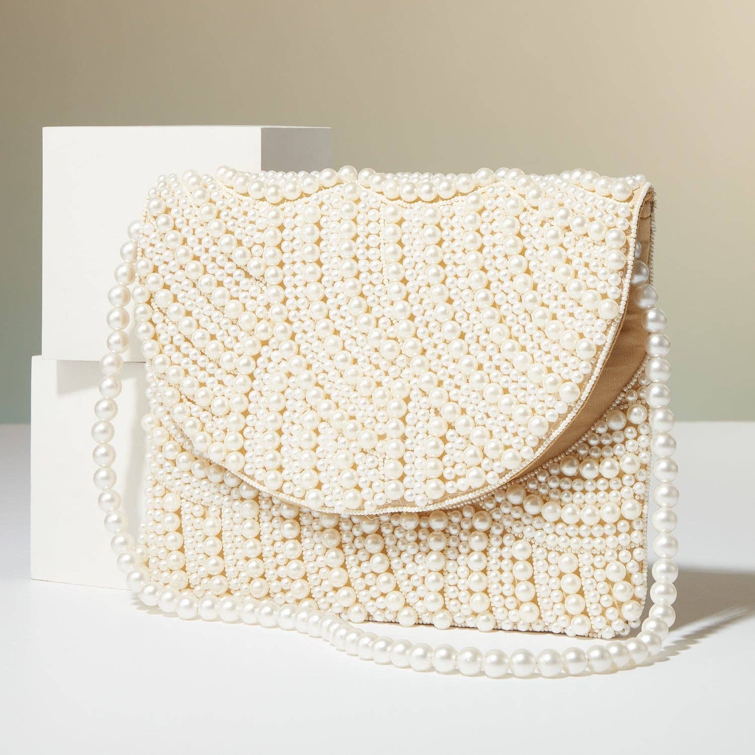 Lilla Haven - Pearl Beaded Bridal Flap Clutch Bag