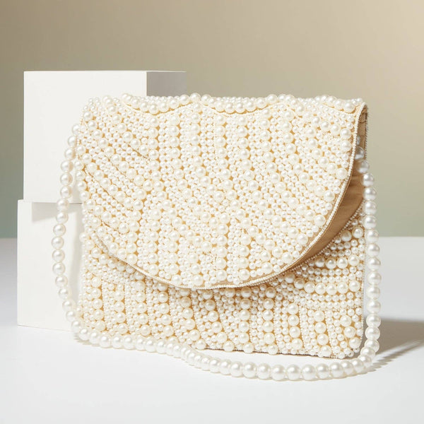 Lilla Haven - Pearl Beaded Bridal Flap Clutch Bag