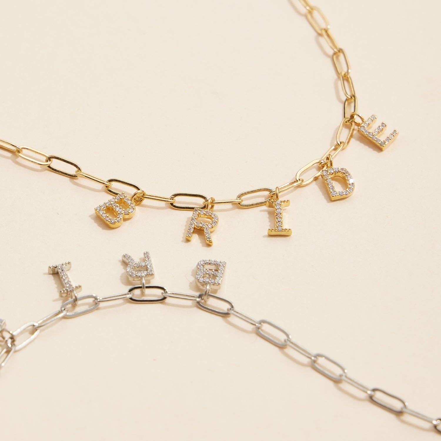 Lilla Haven - Sparkling "Bride"  Cubic Zirconia 18K Gold Charm Necklace: Gold