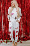 Gray Sequin Valentine Heart Pattern Pullover Jogger Pants Set