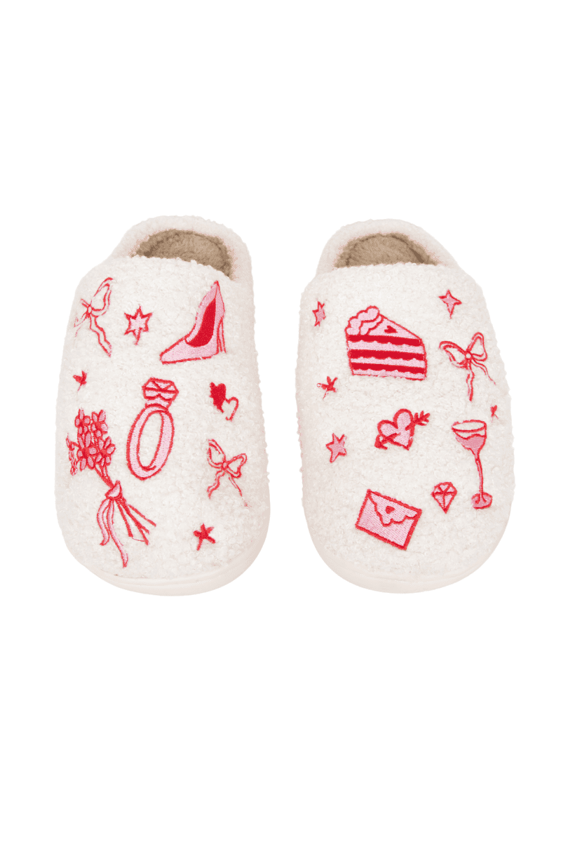 Katydid - Wedding Doodles Wholesale House Slippers: White