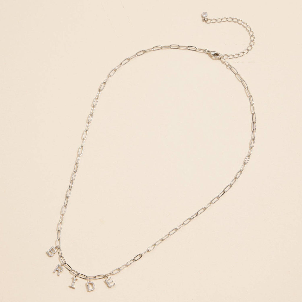 Lilla Haven - Sparkling "Bride"  Cubic Zirconia 18K Gold Charm Necklace: White Gold