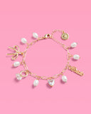 xo, Fetti - Bride Charm Bracelet - gold, rhinestones + pearls, bachelorette accessory