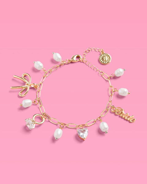 xo, Fetti - Bride Charm Bracelet - gold, rhinestones + pearls, bachelorette accessory