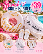Beach Bride Bundle – Personalized Bridal Sarong, Bride Pool Float & Pearl Flip Flops | Bachelorette & Honeymoon Gift Set