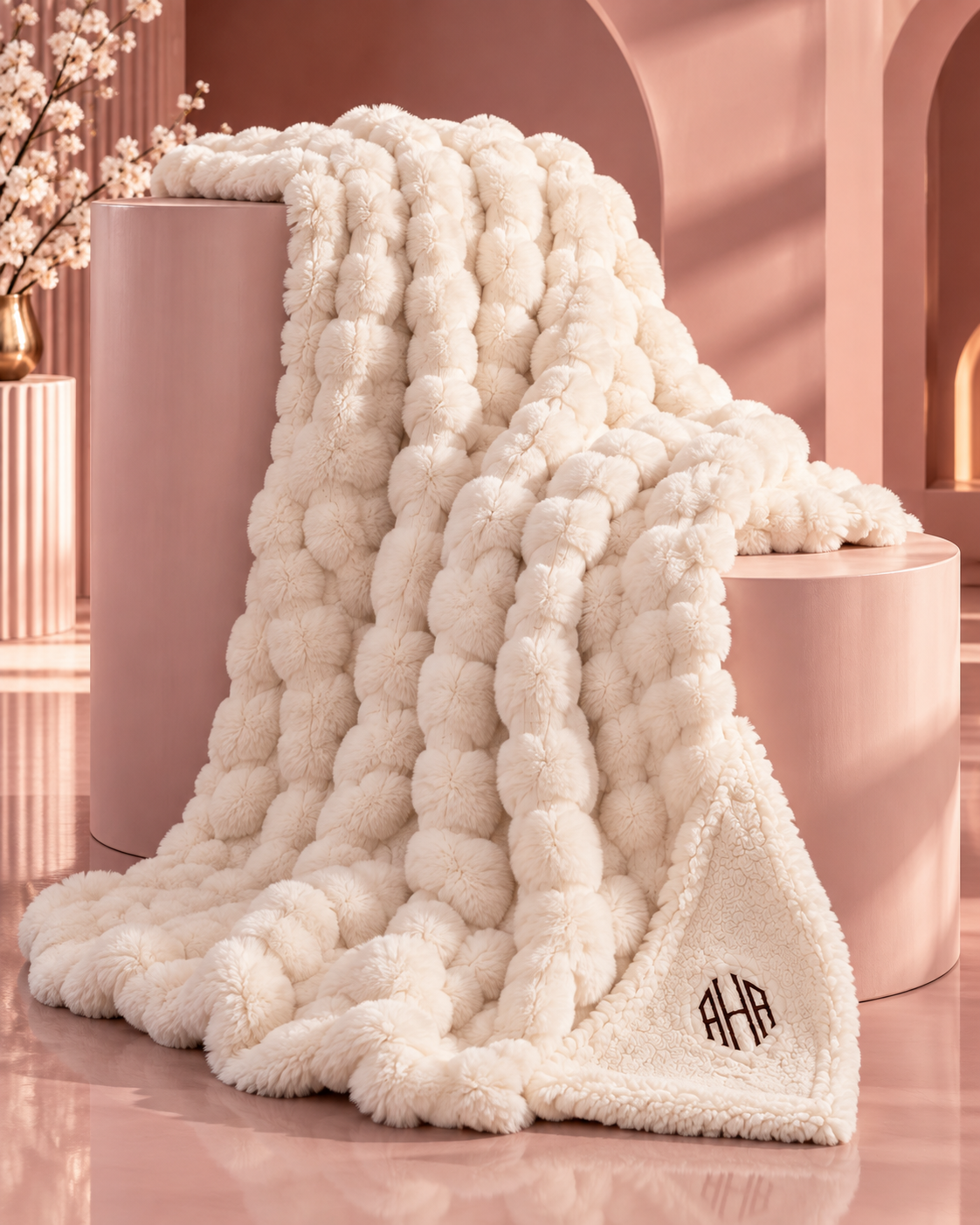 Monogram Ultra-Plush Bubble + Sherpa Luxury Blanket