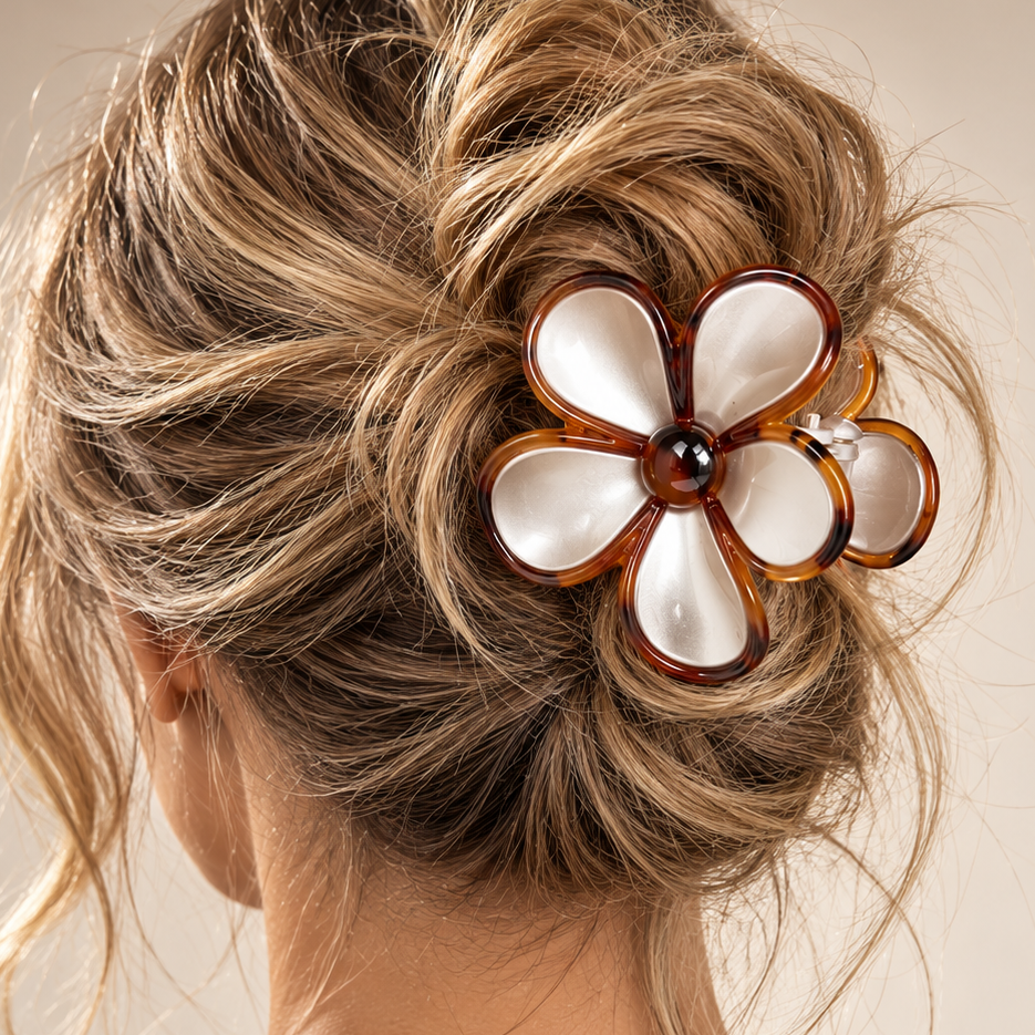 Black & Tan Floral Claw Hair Clip