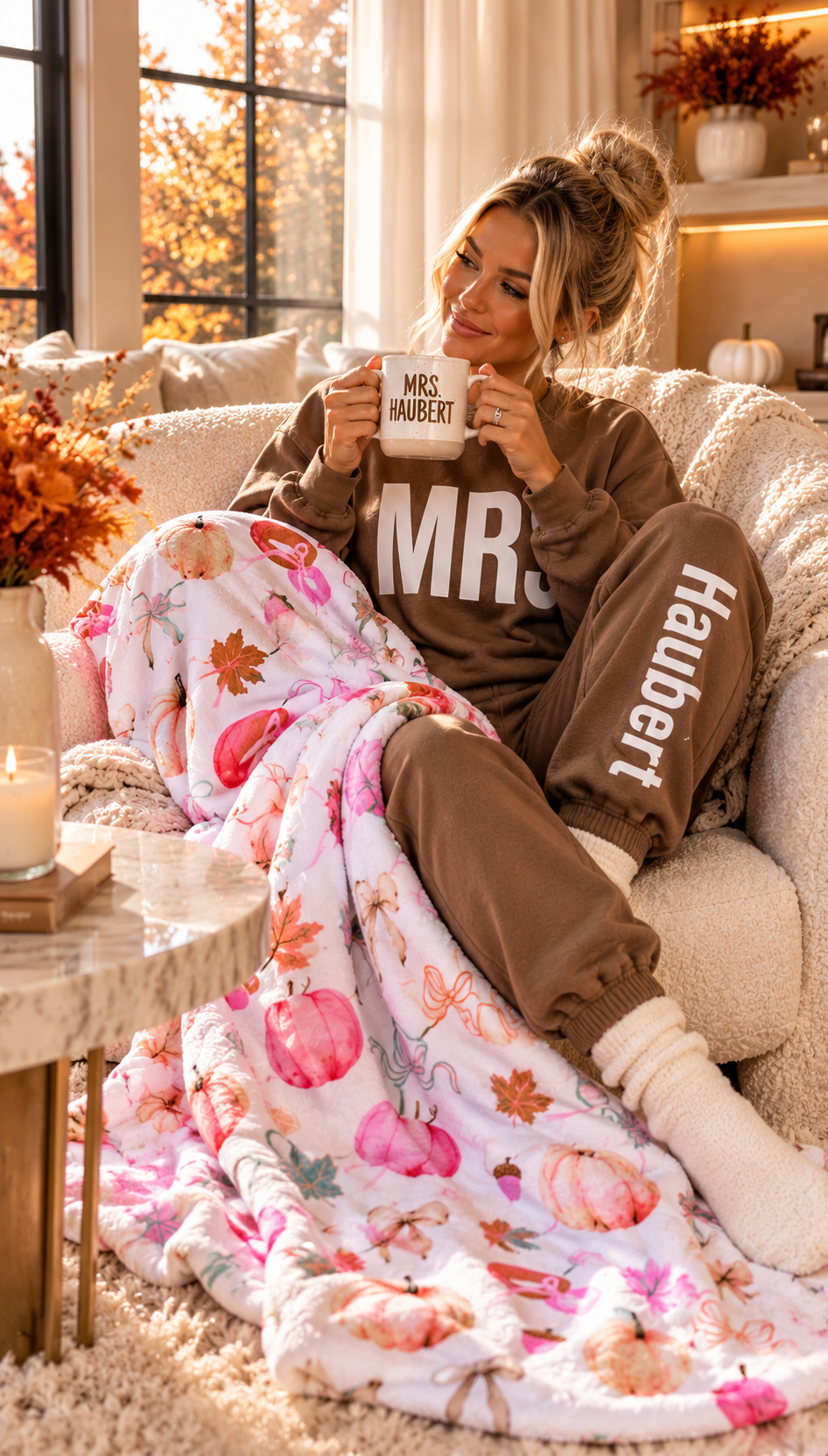 Cozy Wife Bundle | Personalized Mrs. Sweatsuit, Coffee Mug & Fall Blanket