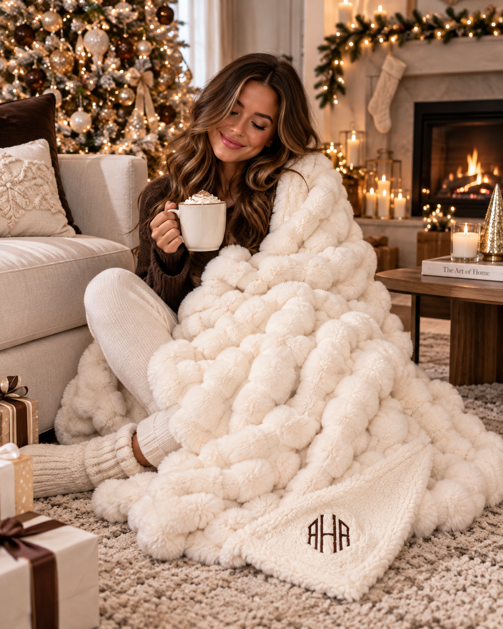 Monogram Ultra-Plush Bubble + Sherpa Luxury Blanket
