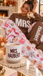 Cozy Wife Bundle | Personalized Mrs. Sweatsuit, Coffee Mug & Fall Blanket