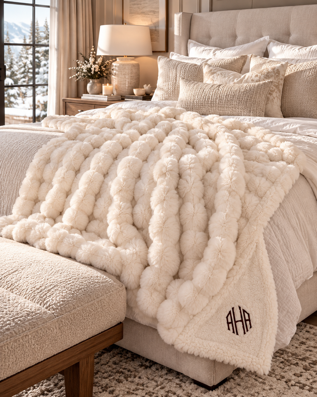 Monogram Ultra-Plush Bubble + Sherpa Luxury Blanket