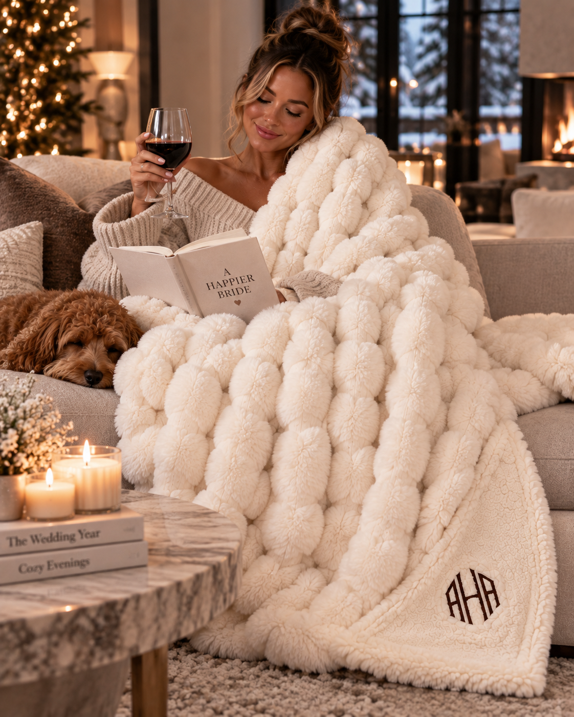 Monogram Ultra-Plush Bubble + Sherpa Luxury Blanket