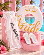 Beach Bride Bundle – Personalized Bridal Sarong, Bride Pool Float & Pearl Flip Flops | Bachelorette & Honeymoon Gift Set