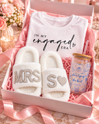 Engaged Era Gift Bundle | Bride-to-Be T-Shirt, MRS Slippers & Glass Cup | Engagement & Bridal Shower Gift Set