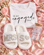 Engaged Era Gift Bundle | Bride-to-Be T-Shirt, MRS Slippers & Glass Cup | Engagement & Bridal Shower Gift Set