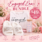 Engaged Era Gift Bundle | Bride-to-Be T-Shirt, MRS Slippers & Glass Cup | Engagement & Bridal Shower Gift Set