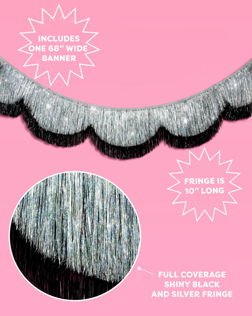 Black + Silver Scallop Fringe - 2 layer fringe banner