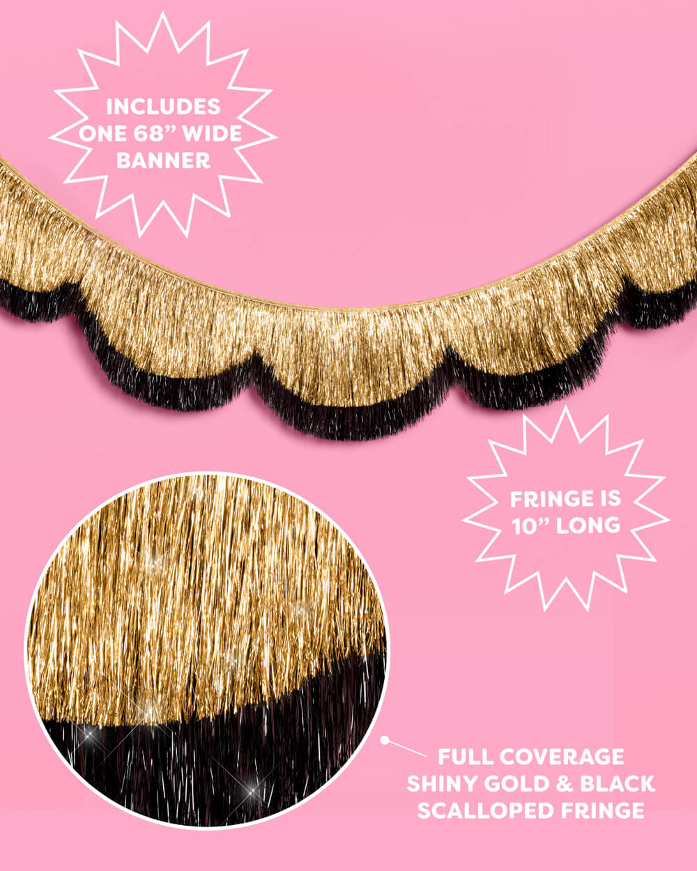 Gold + Black Scallop Fringe Banner - 6 ft fringe garland