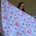 Cozy fall-themed blanket in neutral autumn tones, perfect for brides and wives. Ultra-soft material, generous size for cuddling, featuring a bride and wife inspired design. Ideal for chilly nights, autumn adventures, or gifting to newlyweds.