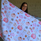 Cozy fall-themed blanket in neutral autumn tones, perfect for brides and wives. Ultra-soft material, generous size for cuddling, featuring a bride and wife inspired design. Ideal for chilly nights, autumn adventures, or gifting to newlyweds.