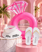 Bach Bundle – Bachelorette Party Pool Float, Personalized Bride Sun Hat & Bridal Flip Flops