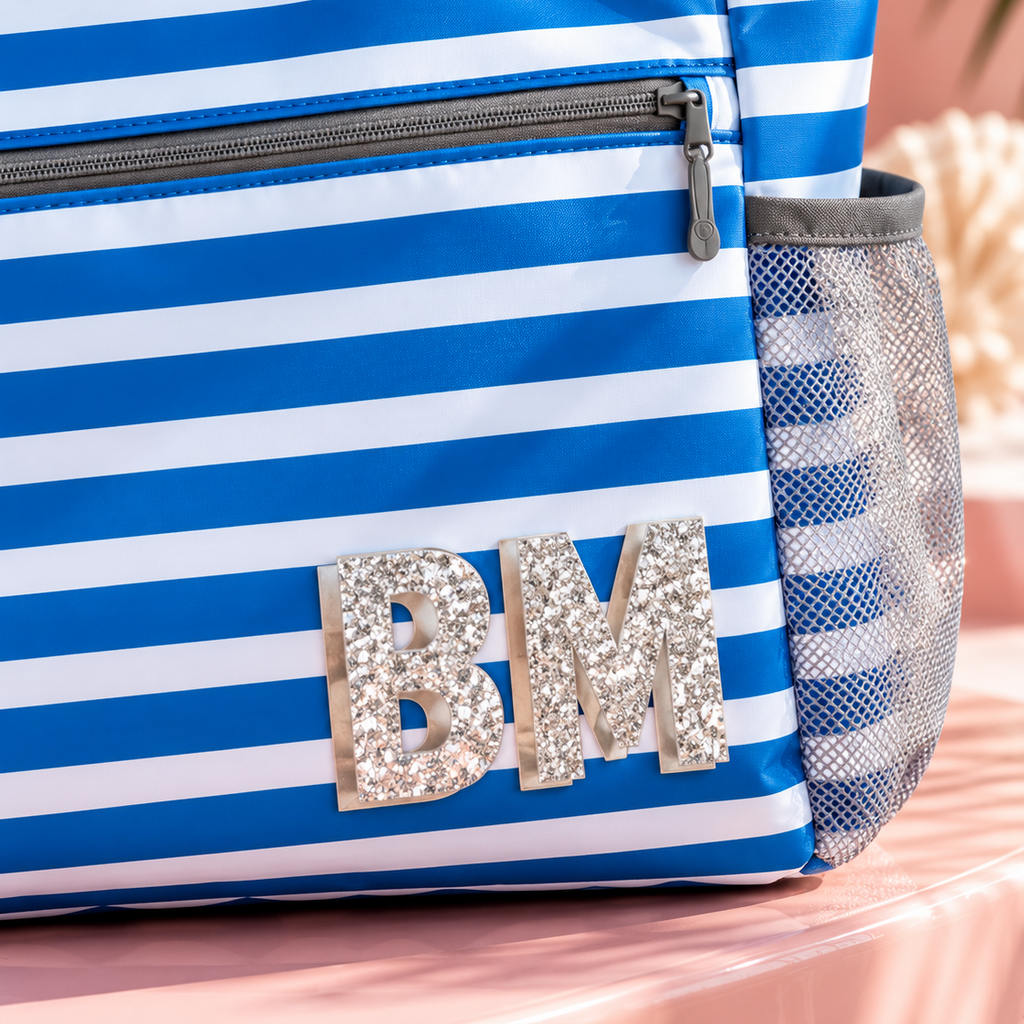 Blue & White Striped Beach Tote with Matching Pouch