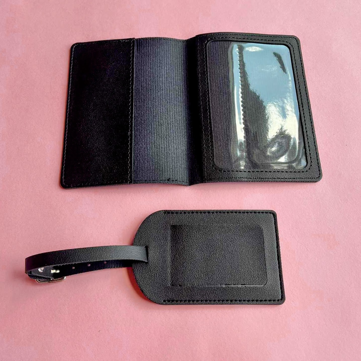 Matching Bride and Wifey passport covers with coordinating luggage tags – stylish travel accessories for brides, wives, honeymoons, and destination weddings.