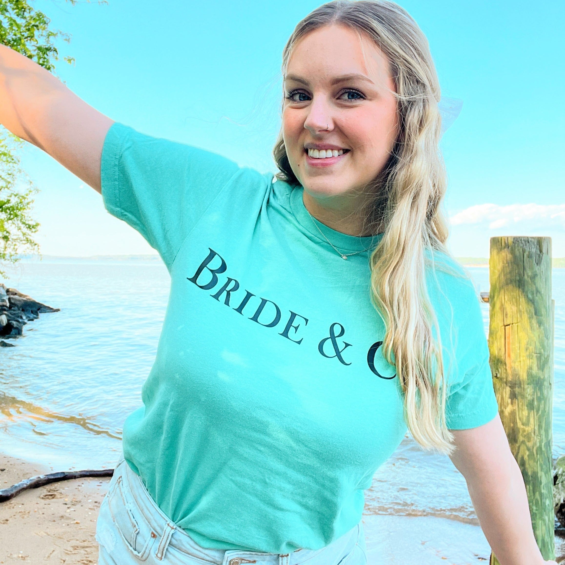 Sea green Bride & Co. shirt for bridal showers, Tiffany & Co. theme