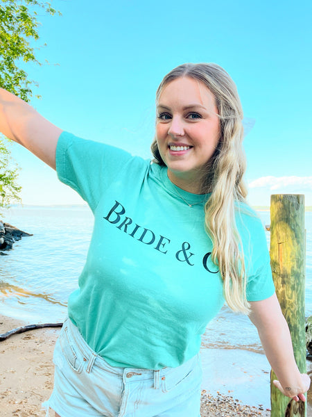 Sea green Bride & Co. shirt for bridal showers, Tiffany & Co. theme